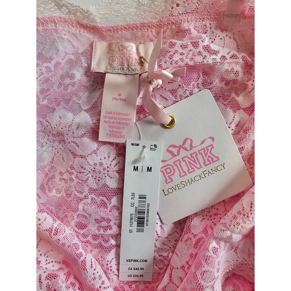 PINK LoveShackFancy Pajama Set Womens M Pink Lace Cami Shorts Coquette - Picture 5 of 8
